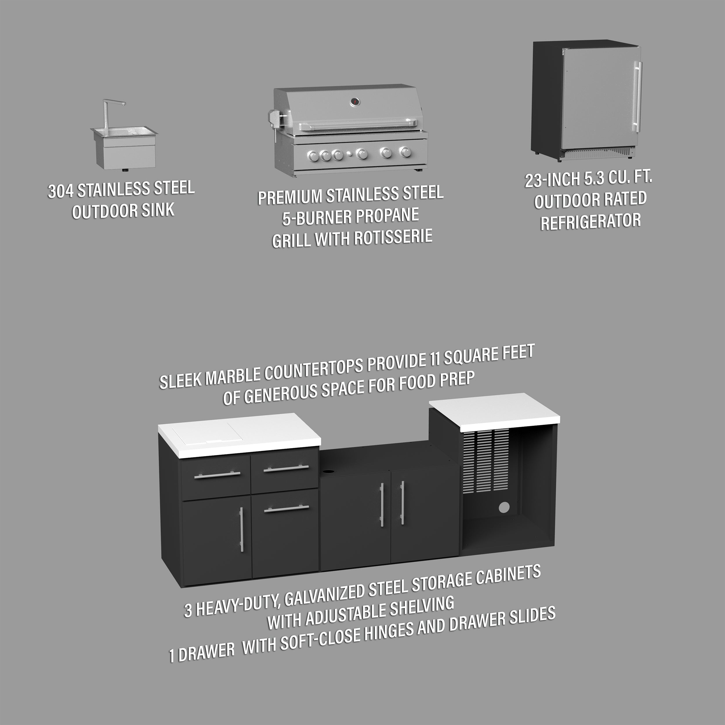 Emory 9foot Galvanized Steel Kitchen Exploded View
