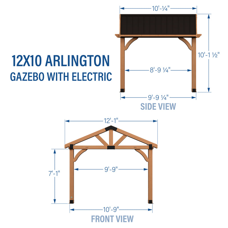 12x10 Arlington Gazebo with Electric - Lt Brown specifications